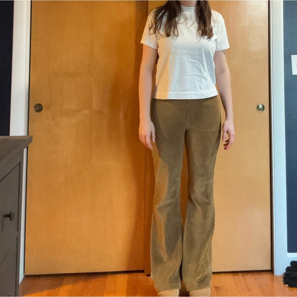 Aerie High Waisted Brown Corduroy Velvet Flare Leggings Pants Size Large